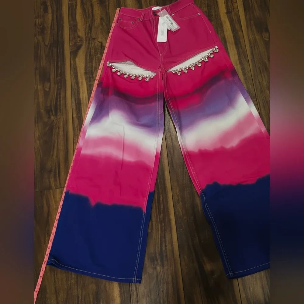 AREA Ombre Pink and Blue Tie-Dye Wide-leg Pants sz 25 - Picture 8 of 12